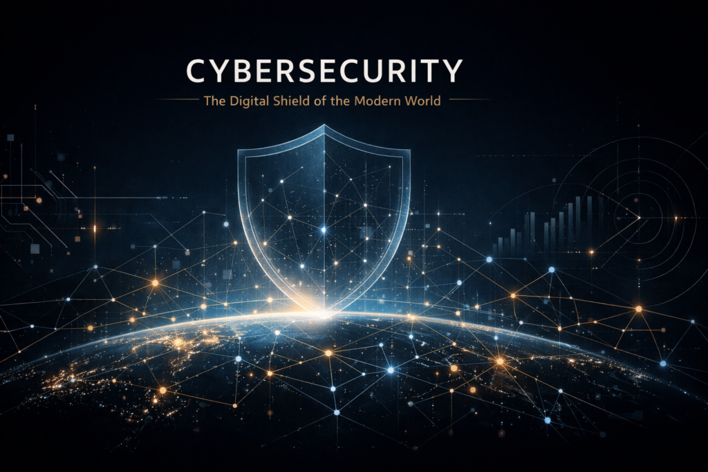 Cybersecurity infrastructure protecting global digital networks and showing how cybersecurity shapes the modern world