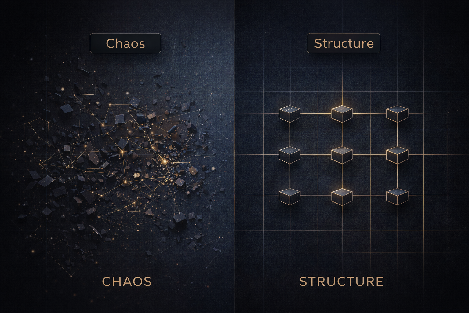 Illustrative comparison between a tangled network and an orderly connected structure