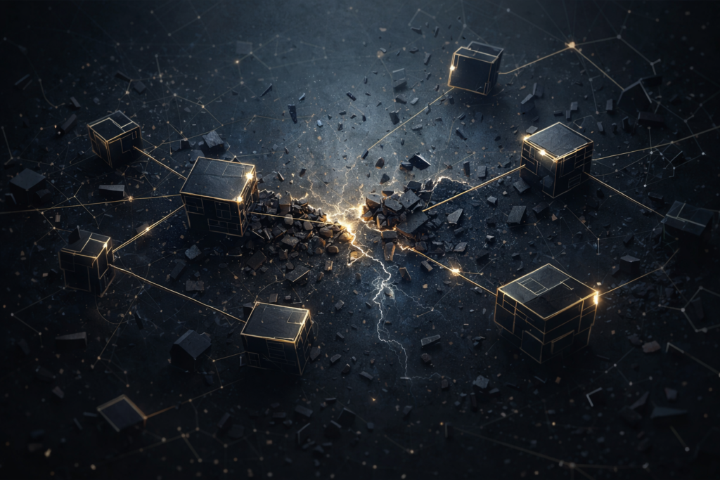 Expressive breakdown of personal systems as connected structures breaking around a central point
