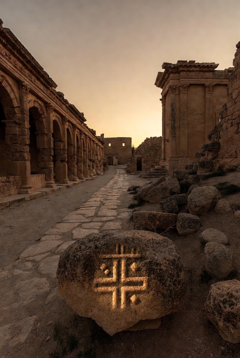 Dougga Tifinagh Tunisia ancient ruins at sunset