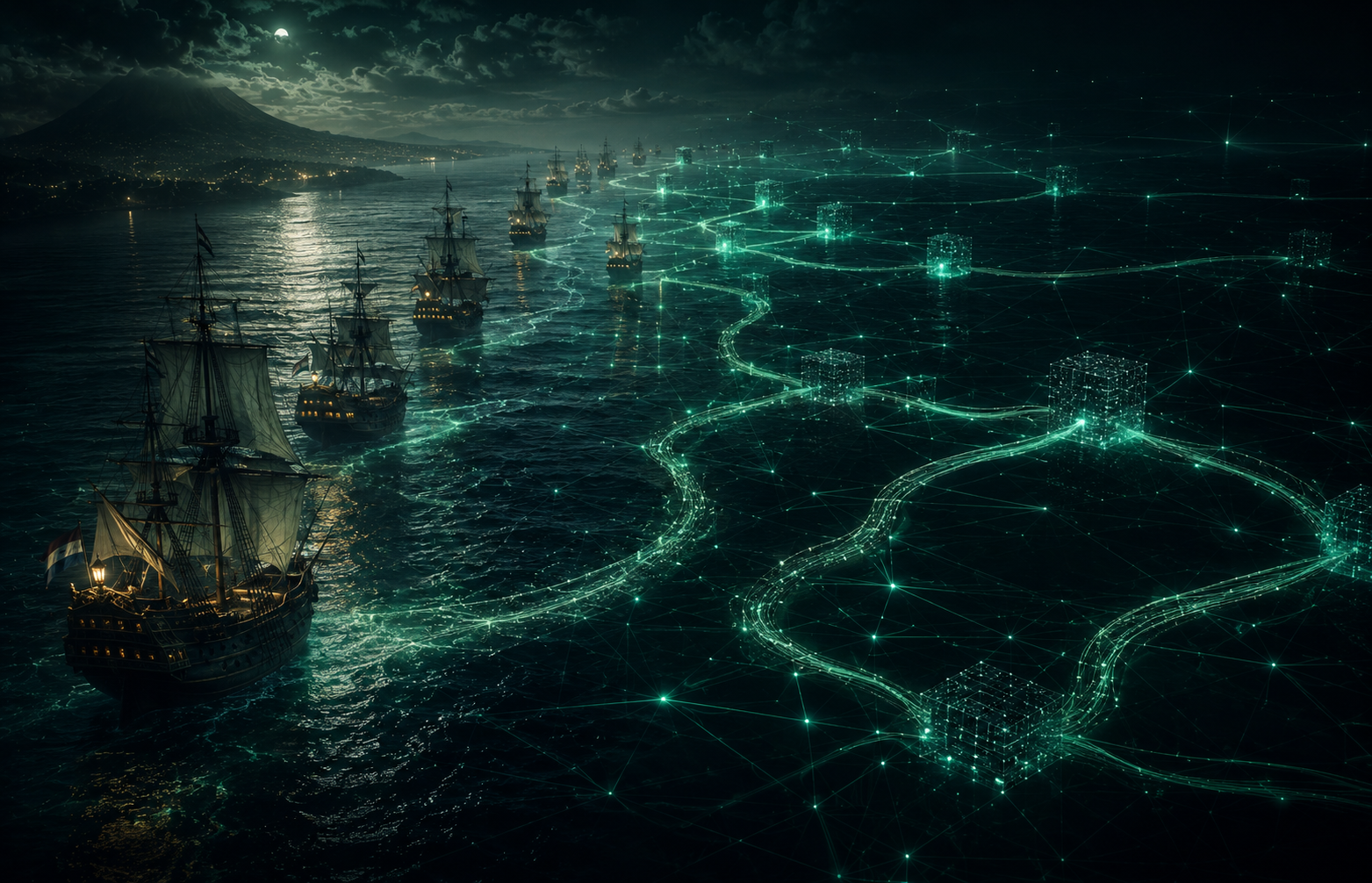 Maritime convoy routes transforming into encrypted digital network infrastructure