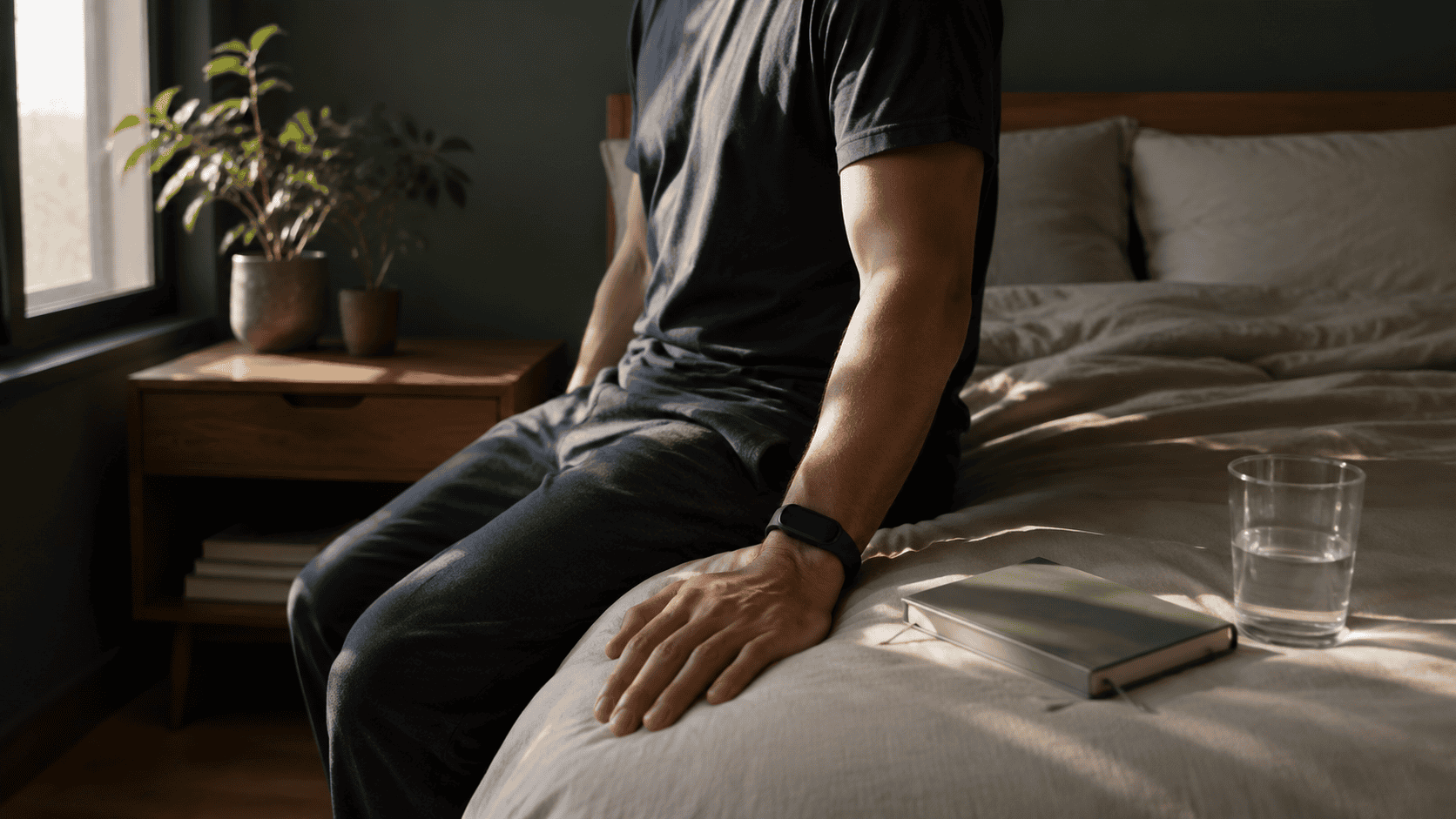 A seated person rests quietly in a consistent posture during a morning HRV measurement.