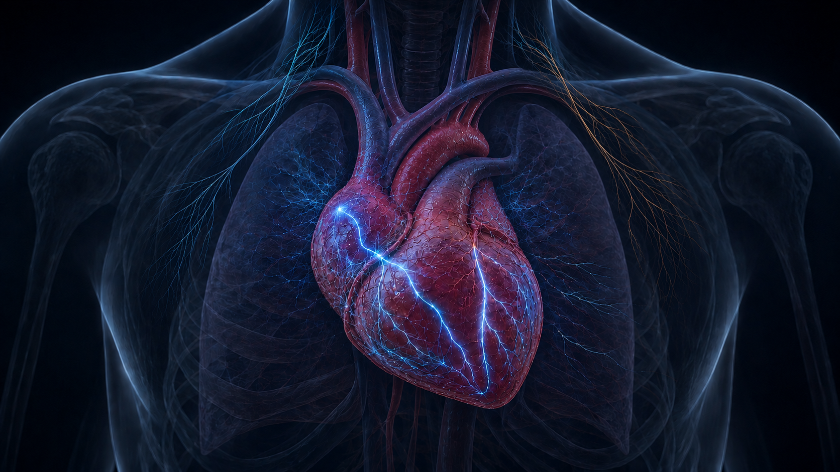 Transplanted heart beating through its own pacemaker while external nerves remain disconnected and local cardiac neurons persist.