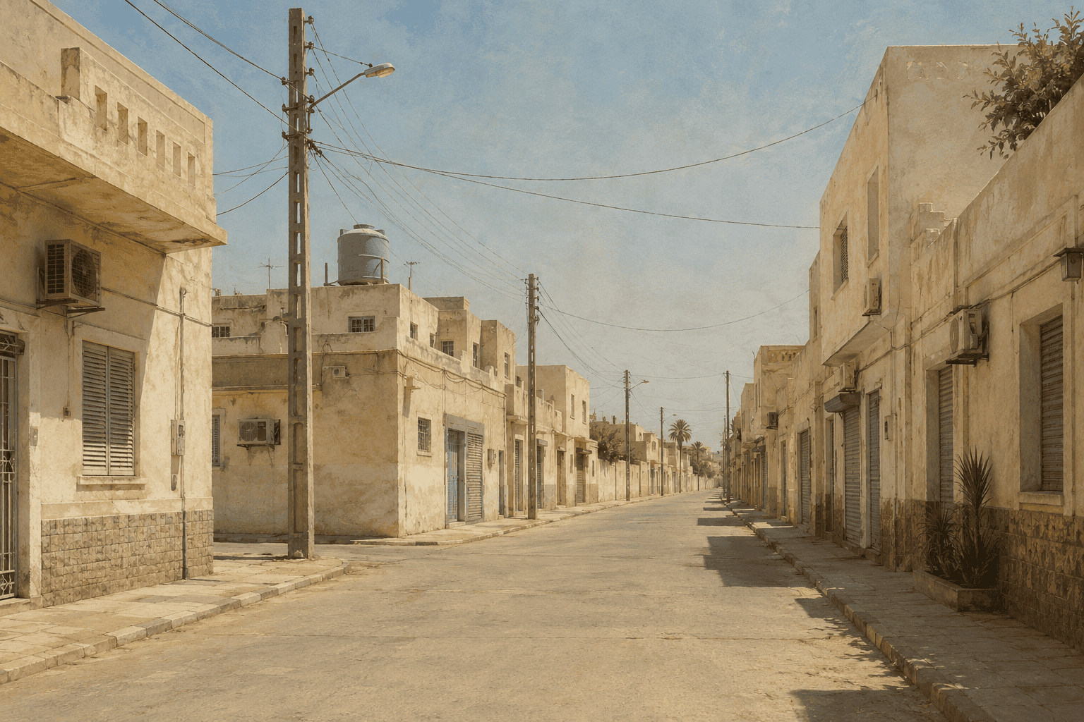 Tunisian neighborhood under severe heat with vulnerable electricity infrastructure