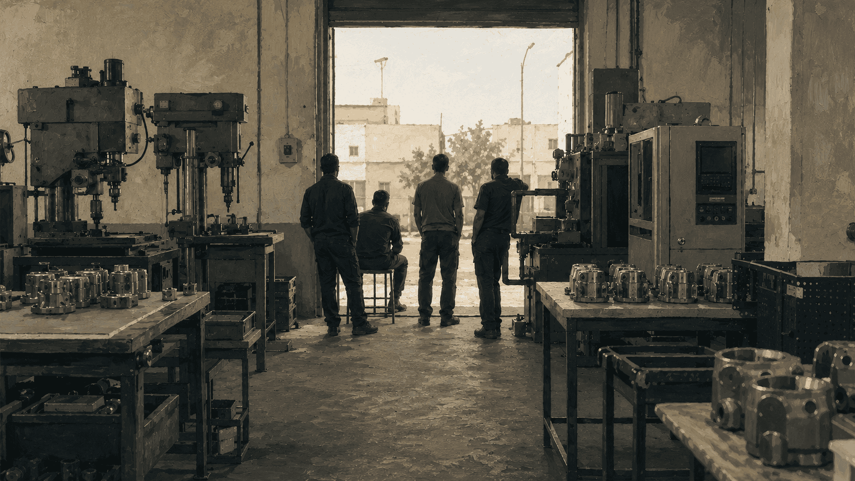 Tunisian manufacturing workshop with stopped machinery during repeated power cuts