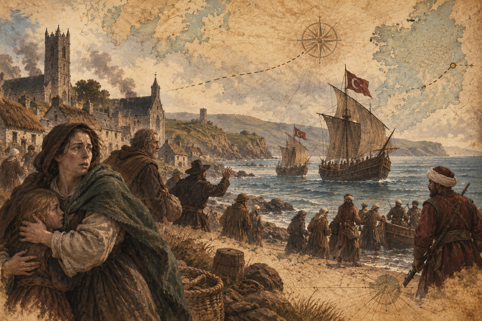 Editorial reconstruction of the 1631 Baltimore raid associated with Jan Janszoon Murad Reis
