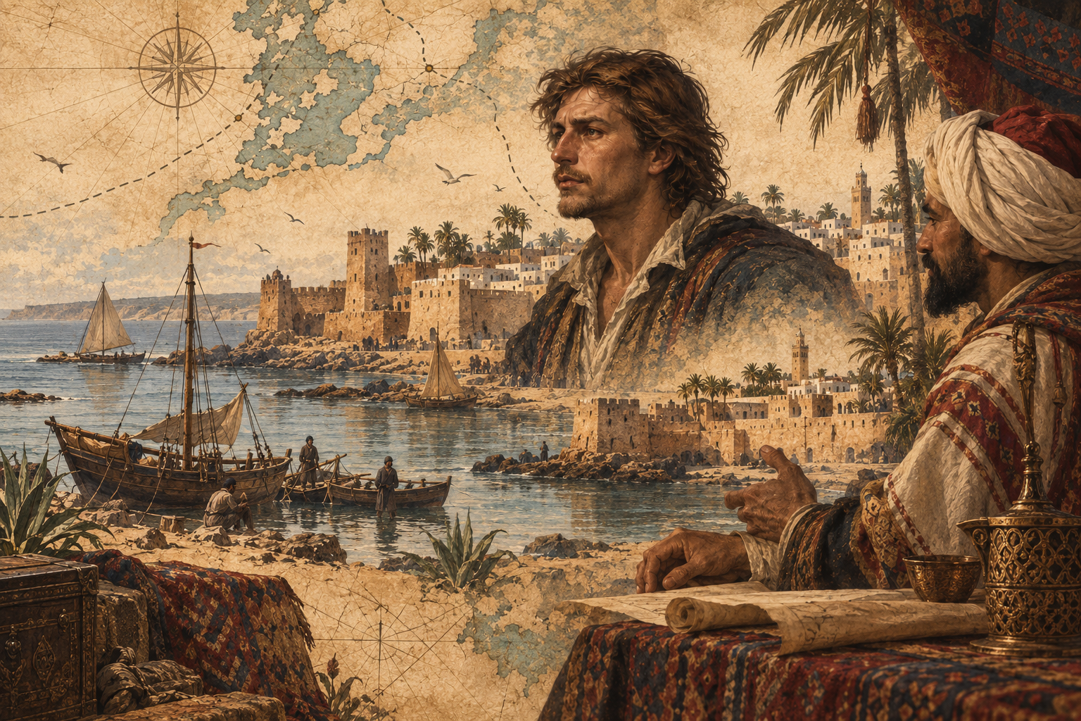 Editorial reconstruction of Murad Reis on the Moroccan Atlantic coast near Oualidia