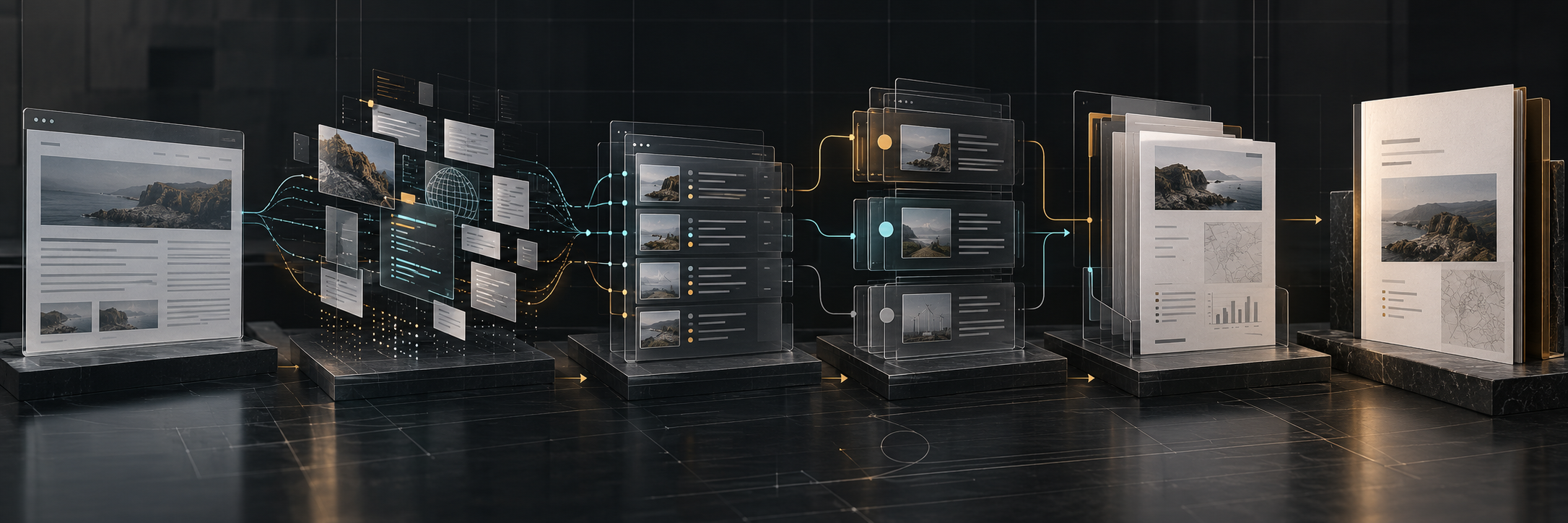 Conceptual illustration of the Web Evidence Inspector pipeline from website capture to client report