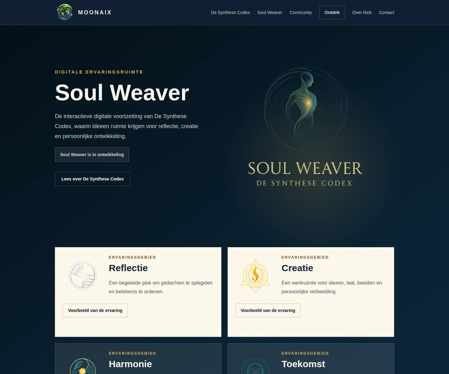 Soul Weaver page on the Moonaix website showing the project in development