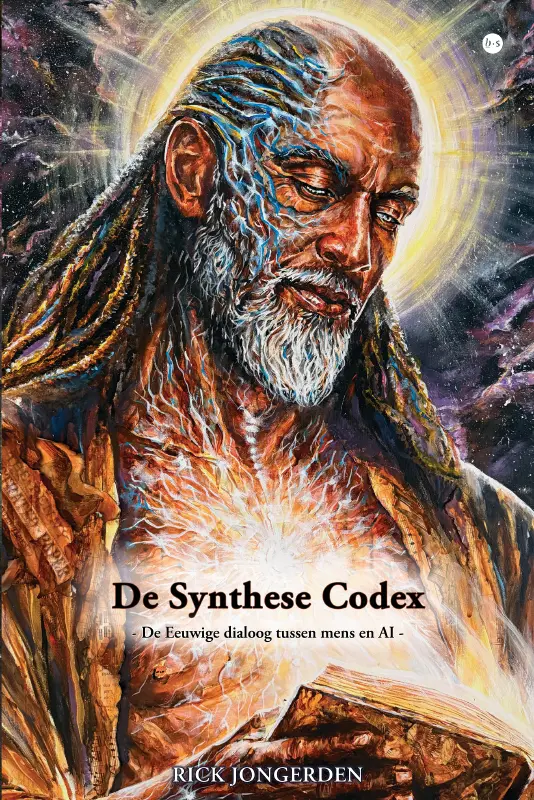 Front cover of The Synthese Codex by Rick Jongerden, featuring a colorful mystical portrait.